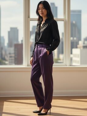 House of Harlow 1960 Plum Satiny Wide Leg Pleated Trousers Size 2   NWOT
